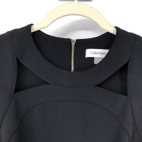 Calvin Klein Black Sheath Midi Sleeveless Dress Front Cutouts back zipup size 2 - Picture 10 of 15